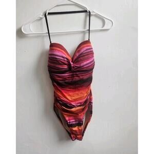 La Blanca Women's One-Piece Ruched Tie Front Swimsuit colorful Size 4